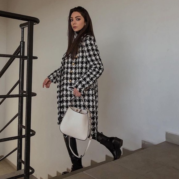 NWT Zara Houndstooth Double Breasted Tweed Coat - Picture 7 of 7